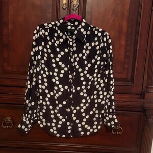 White House Black Market Black and White Polka Dot Button-Down Shirt